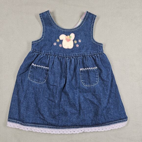 Sesame Street Other - Vintage Sesame Street Dress Girls 24 Months Denim Embroidered Floral Bunny Y2K